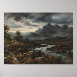 Moody Vintage Oil Landscape Art Poster