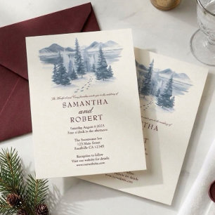 Moody Watercolor Mountain Winter Wedding Invitation