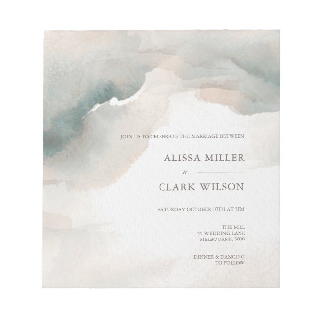 Moody Watercolor Painterly Abstract Wedding Invite Notepad (Front)