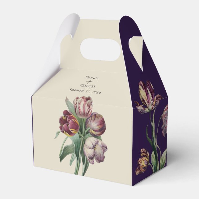 Moody Watercolor Purple Tulips Wedding Favour Favor Box (Front Side)