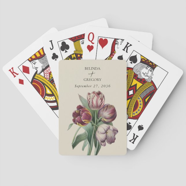 Moody Watercolor Purple Tulips Wedding Favour Playing Cards (Back)