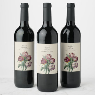 Moody Watercolor Purple Tulips Wedding Gift Wine Label