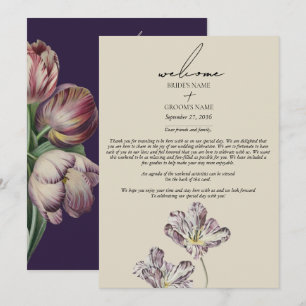 Moody Watercolor Purple Tulips Wedding Itinerary Program