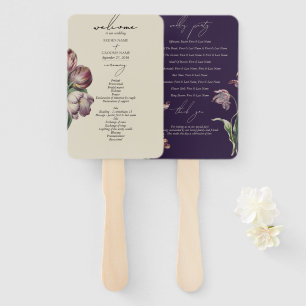 Moody Watercolor Purple Tulips Wedding Program Hand Fan