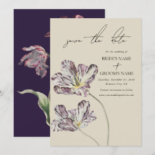 Moody Watercolor Purple Tulips Wedding Save The Date