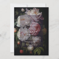 Moody White Peony Wedding Invitation
