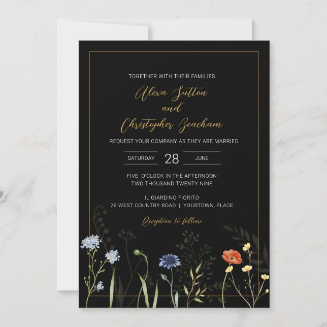 Moody Wildflower Boho Botanical Wedding Invitation (Front)