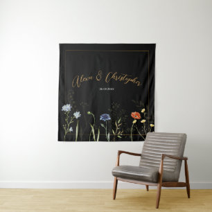 Moody Wildflower Boho Botanical Wedding Tapestry