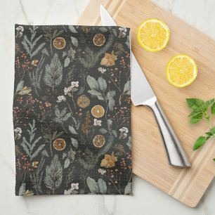 Moody Winter Botanical Christmas Holiday Kitchen Towel