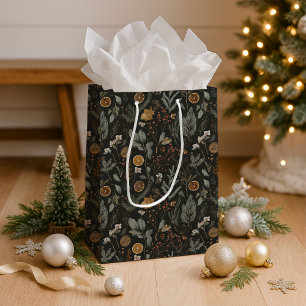 Moody Winter Botanical Christmas Holiday Medium Gift Bag