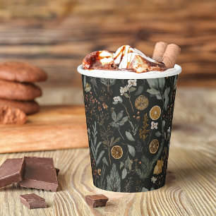 Moody Winter Botanical Christmas Holiday Paper Cups