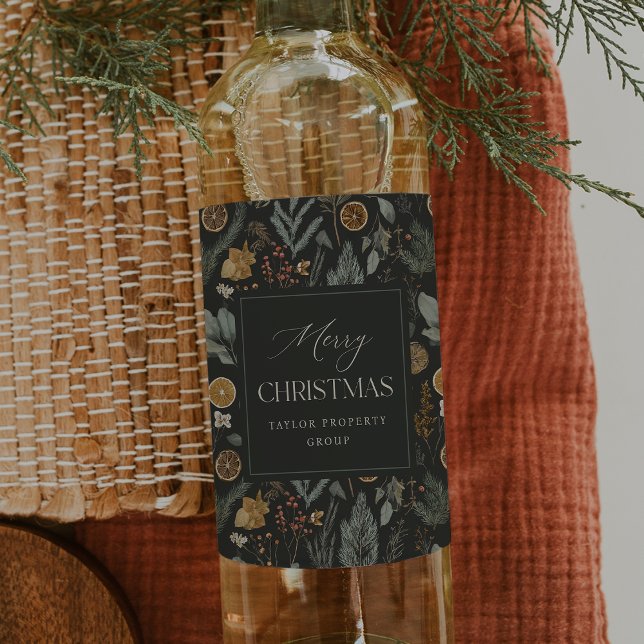 Moody Winter Botanical Personalized Christmas Wine Label (Creator Uploaded)