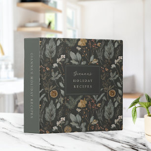 Moody Winter Botanical Personalized Holiday Recipe Binder