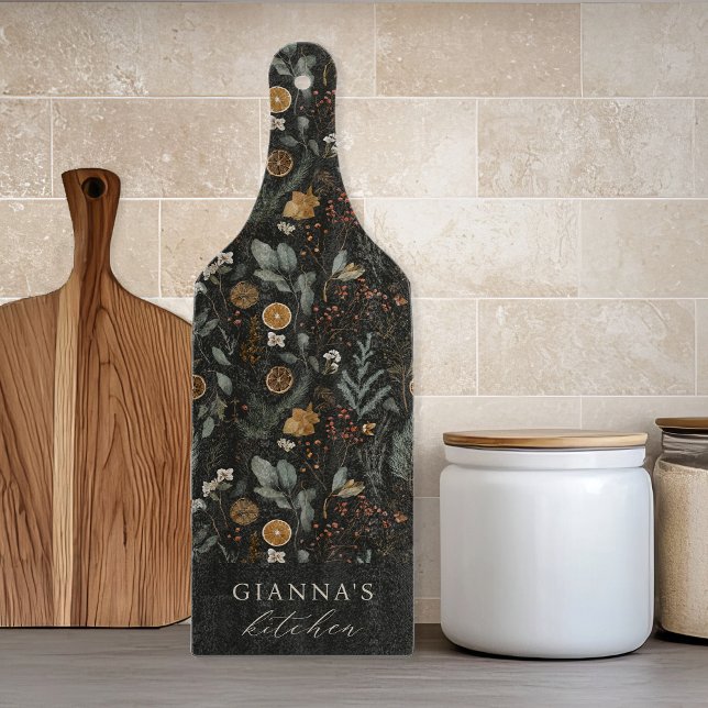 Moody Winter Botanical Personalized Kitchen Cutting Board (Creator Uploaded)