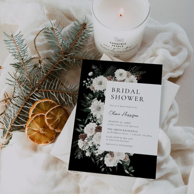 Moody Winter Floral Bridal Shower Invitation (Creator Uploaded)