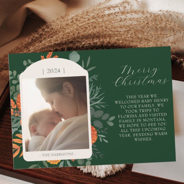 Moody Winter Floral Long Message Christmas Holiday Card (Creator Uploaded)