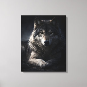 Moody Wolf Canvas – Dark Wildlife Portrait Print