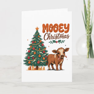 Mooey Christmas Baby Cow Moo Holding Candy Cane Card