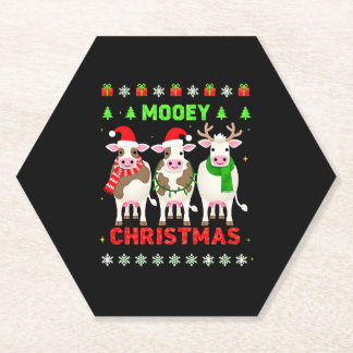 Mooey Christmas Cow Christmas Ugly Sweater Pajama  Paper Coaster