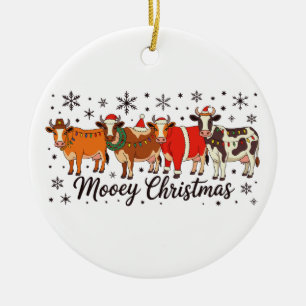 Mooey Christmas Cow Funny Moo Holiday Merry Xmas Ceramic Ornament
