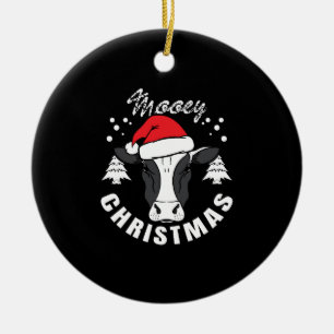 Mooey Christmas - Cow Head with Santa Hat Design Ceramic Ornament