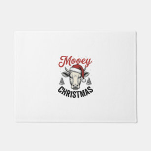 Mooey Christmas Cow Santa Hat Vintage Engraving De Doormat