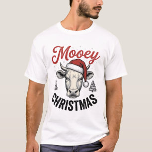 Mooey Christmas Cow Santa Hat Vintage Engraving De T-Shirt