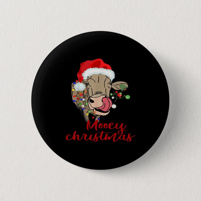 Mooey Christmas Cow T Shirt Heifer Farmer Xmas Gif 2 Inch Round Button (Front)