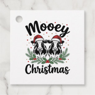 Mooey Christmas Cow Vintage Engraving Shirt Design Favour Tags