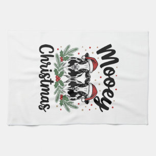 Mooey Christmas Cow Vintage Engraving Shirt Design Kitchen Towel