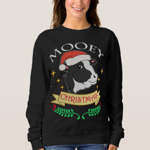 Mooey Christmas Cow Wearing Santa Hat Cute Graphic Sweatshirt