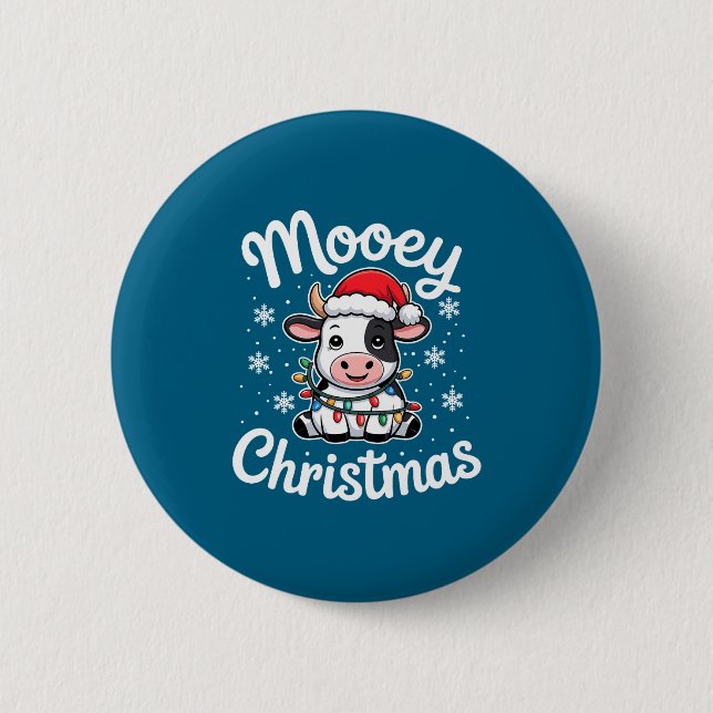 Mooey Christmas Cute Cow With Santa Hat And Holida 2 Inch Round Button (Front)