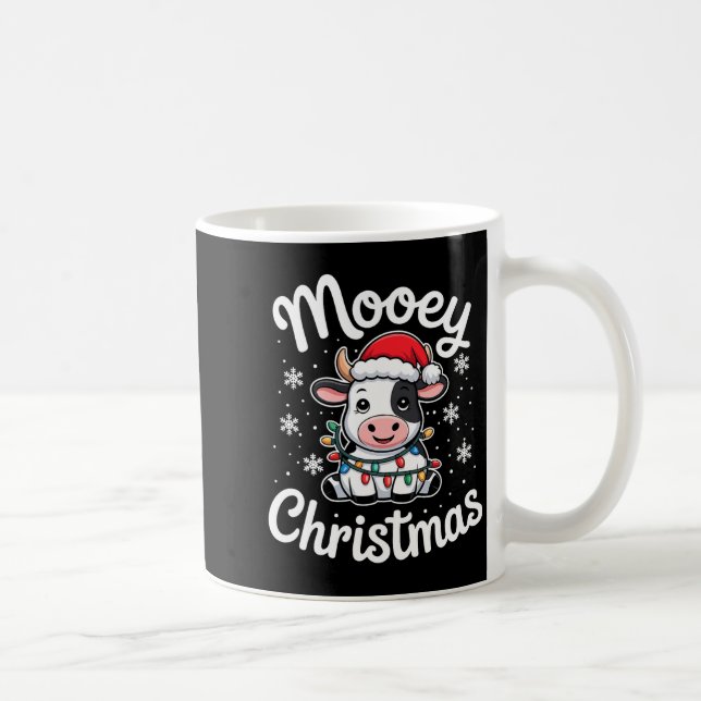 Mooey Christmas Cute Cow With Santa Hat And Holida Coffee Mug (Right)