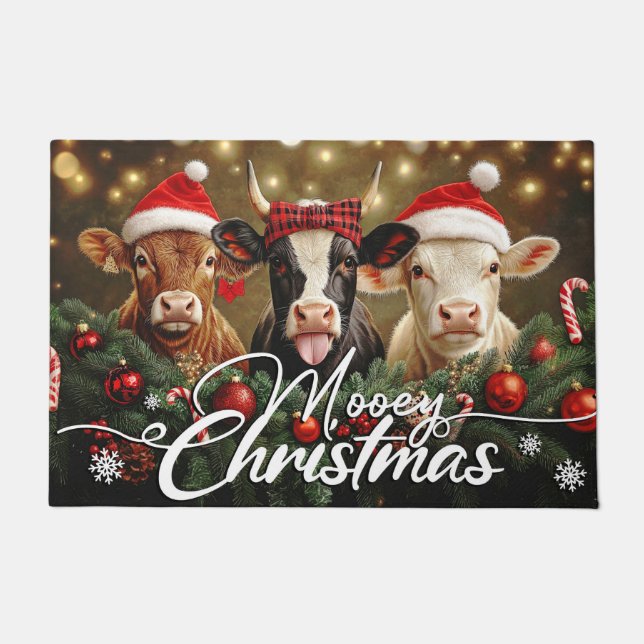 Mooey Christmas Doormat – Cute Holiday Welcome Mat (Front)