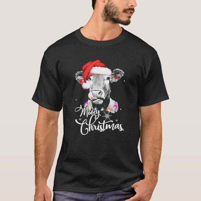Mooey Christmas Fun Heifer Cow Santa Xmas Light Fa T-Shirt (Front)