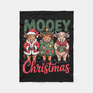 Mooey Christmas Funny Highland Cow Design Xmas Cow Fleece Blanket