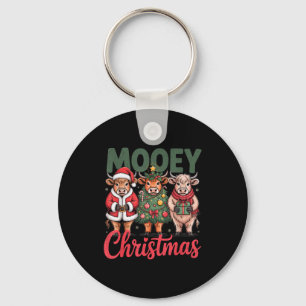 Mooey Christmas Funny Highland Cow Design Xmas Cow Keychain