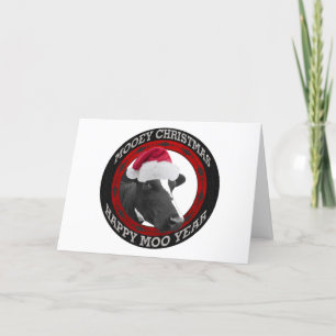 Mooey Christmas Happy Moo Year Santa Hat Cow Holiday Card