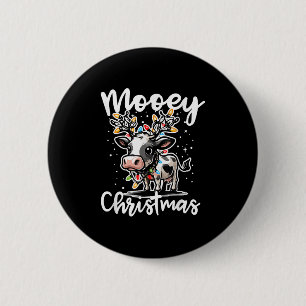 Mooey Christmas Heifer Cow Reindeer Christmas Ligh 2 Inch Round Button