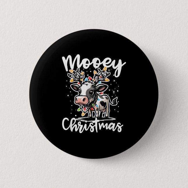 Mooey Christmas Heifer Cow Reindeer Christmas Ligh 2 Inch Round Button (Front)