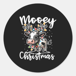 Mooey Christmas Heifer Cow Reindeer Christmas Ligh Classic Round Sticker