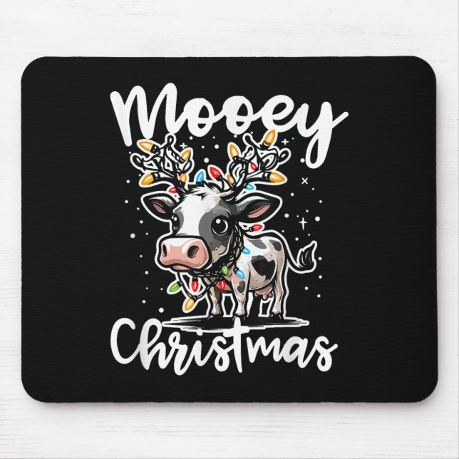 Mooey Christmas Heifer Cow Reindeer Christmas Ligh Mouse Pad (Front)