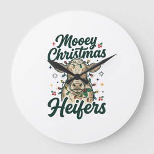 Mooey Christmas Heifers Funny Cow Christmas Design Large Clock