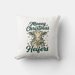 Mooey Christmas Heifers Funny Cow Christmas Design Throw Pillow