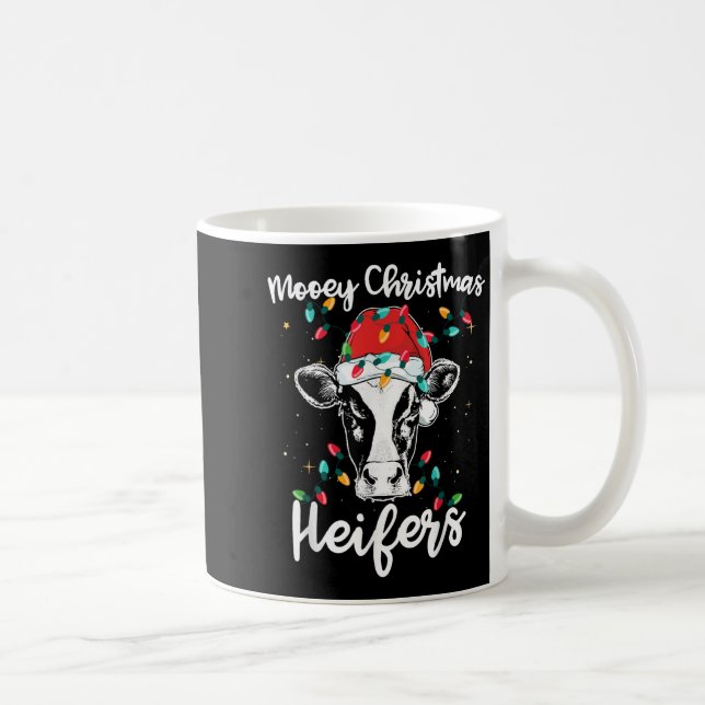 Mooey Christmas Heifers Santa Xmas Lights Cow Love Coffee Mug (Right)
