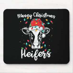 Mooey Christmas Heifers Santa Xmas Lights Cow Love Mouse Pad