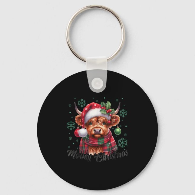 Mooey Christmas Highland Cow Christmas Lights Cow  Keychain (Front)