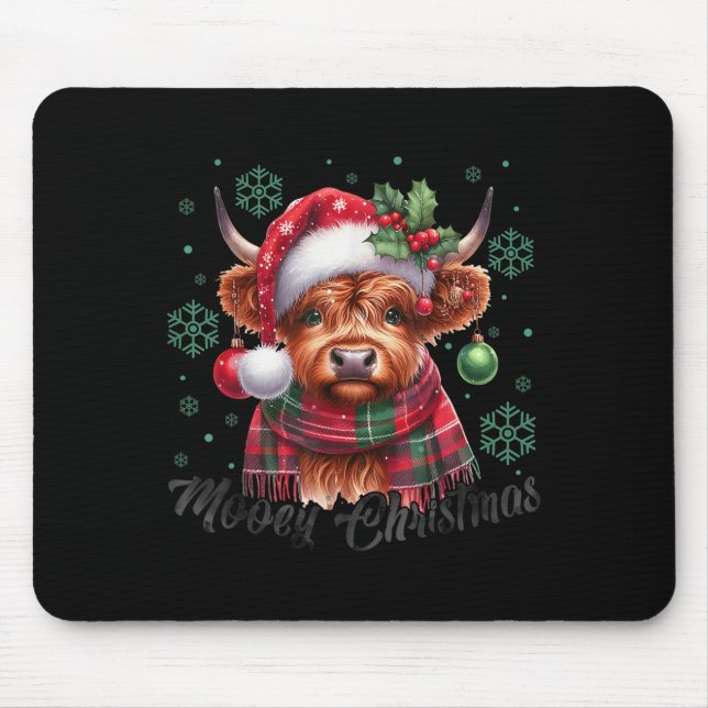 Mooey Christmas Highland Cow Christmas Lights Cow  Mouse Pad (Front)