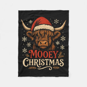 Mooey Christmas Highland Cow Funny Santa Hat Desig Fleece Blanket