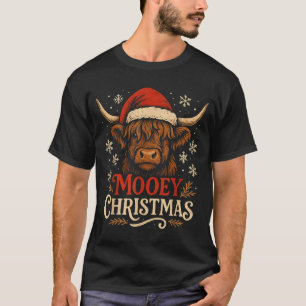 Mooey Christmas Highland Cow Funny Santa Hat Desig T-Shirt